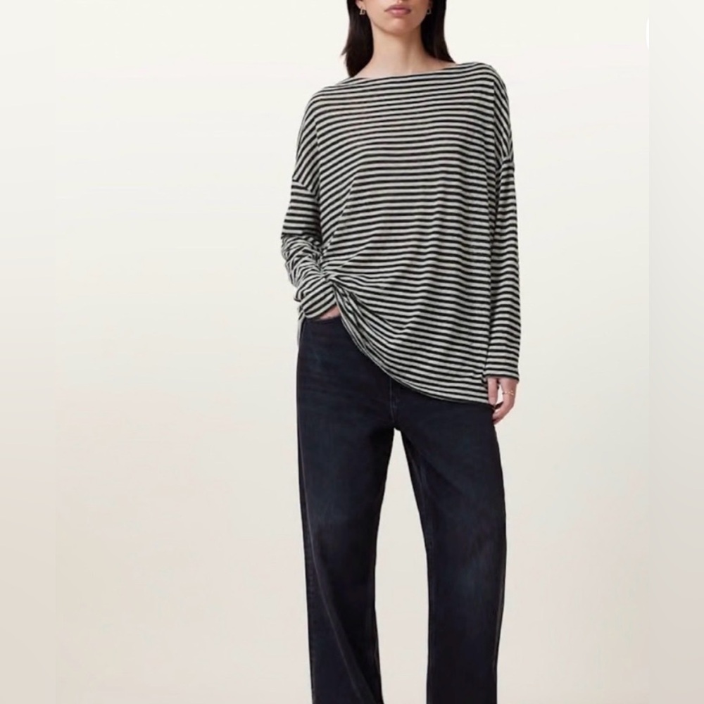 All Saints Black and White Striped Long Sleeve Top|Loose Fit|The Rita|Size Small - Picture 3 of 9